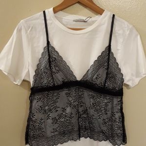 Zara top white & Black Lace